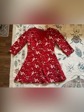 Vintage Abercrombie & Fitch Red Floral Button Down Mini Dress
